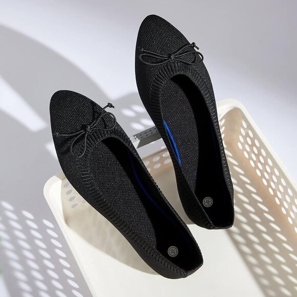 Women's Black Mesh Flats 8.5 Pointed Toe Bow Comfortable Dress Shoes - Picture 8 of 9